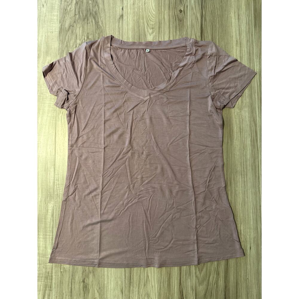 Amoretu V-Neck Short Sleeve Summer Tee |‎ Mauve | Medium